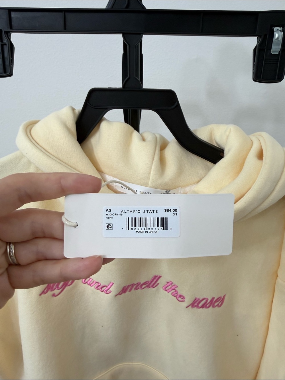 Altar'd State Cream Hoodie with Pink Script Embroidery - Picture 6 of 7